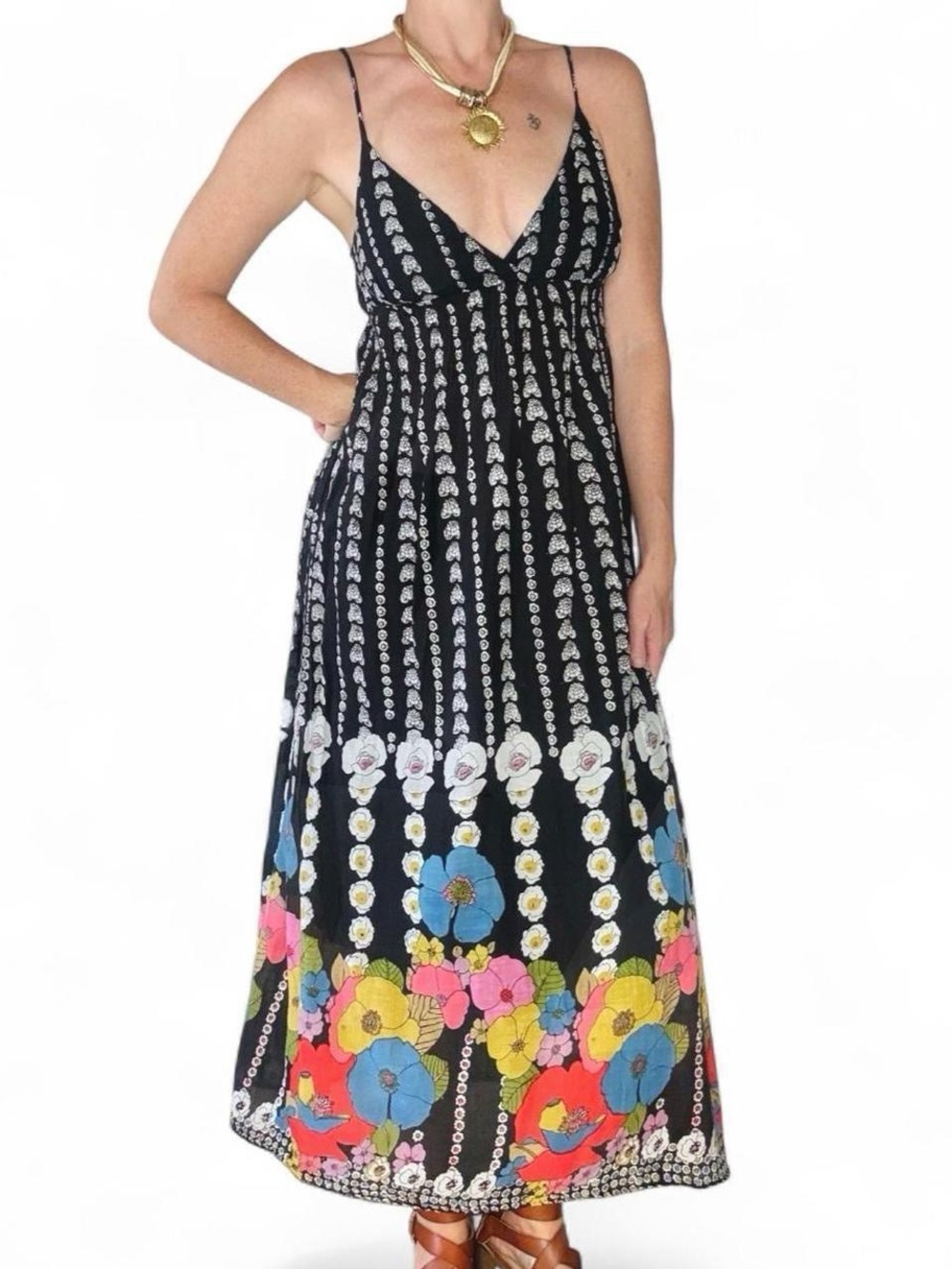 Derek Heart Black White Colorful Floral Sleeveless Maxi Dress